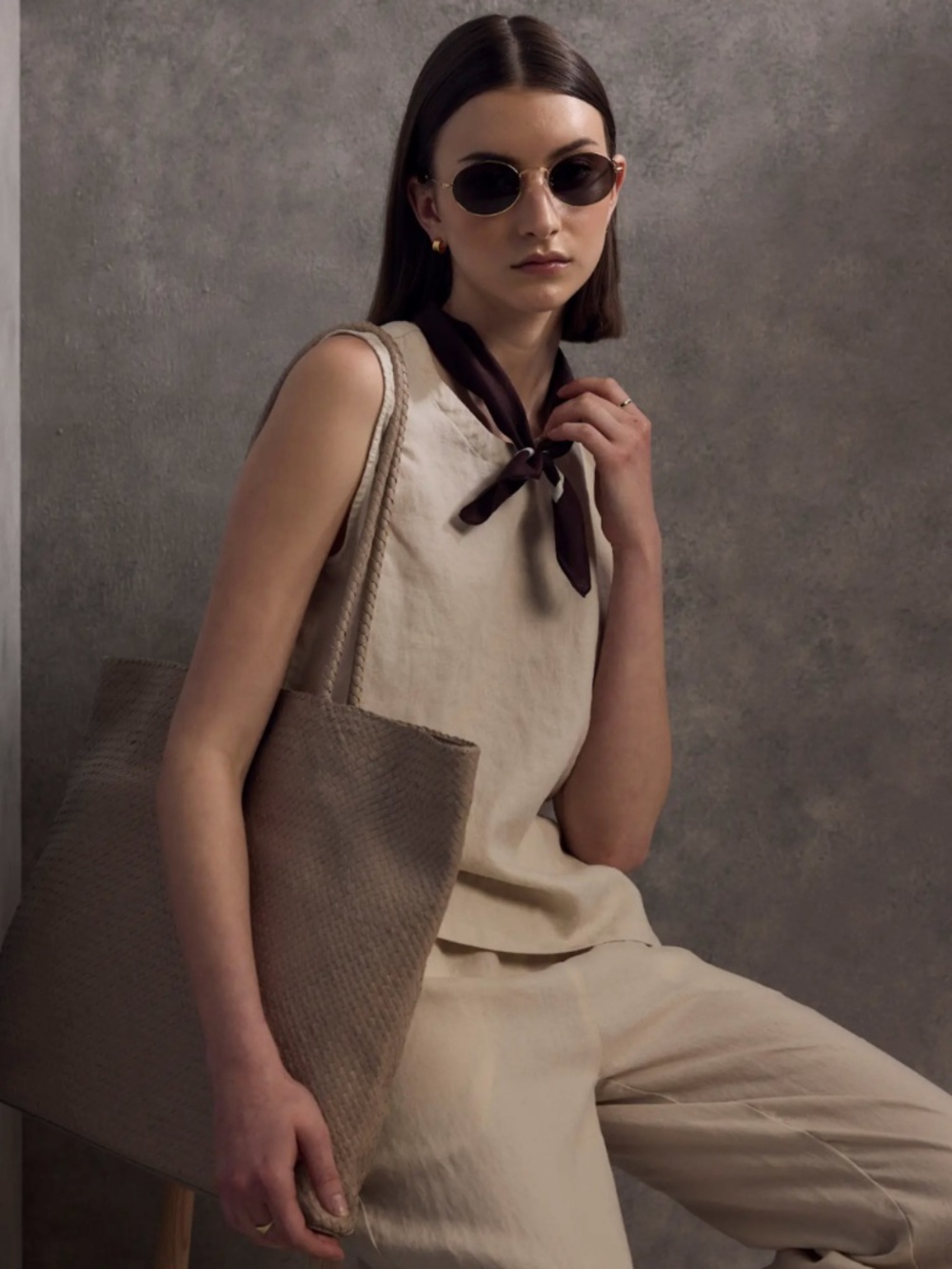 Sleeveless Linen Blend Tank Top in Cream